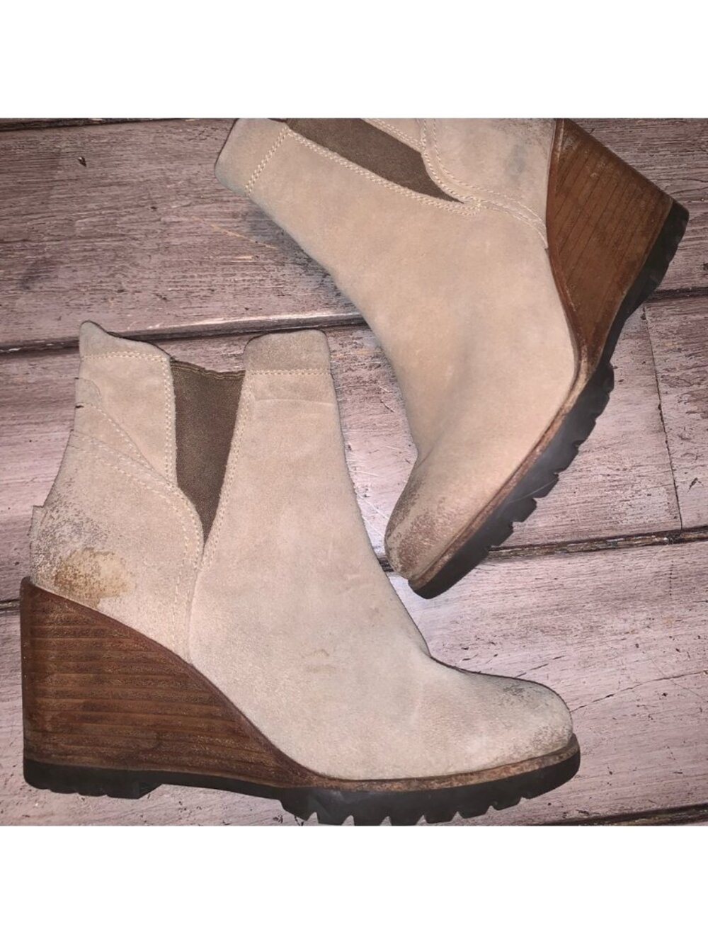 Sorel Boots After Hours Casual Chelsea Wedge Bootie Brown Tan Leather